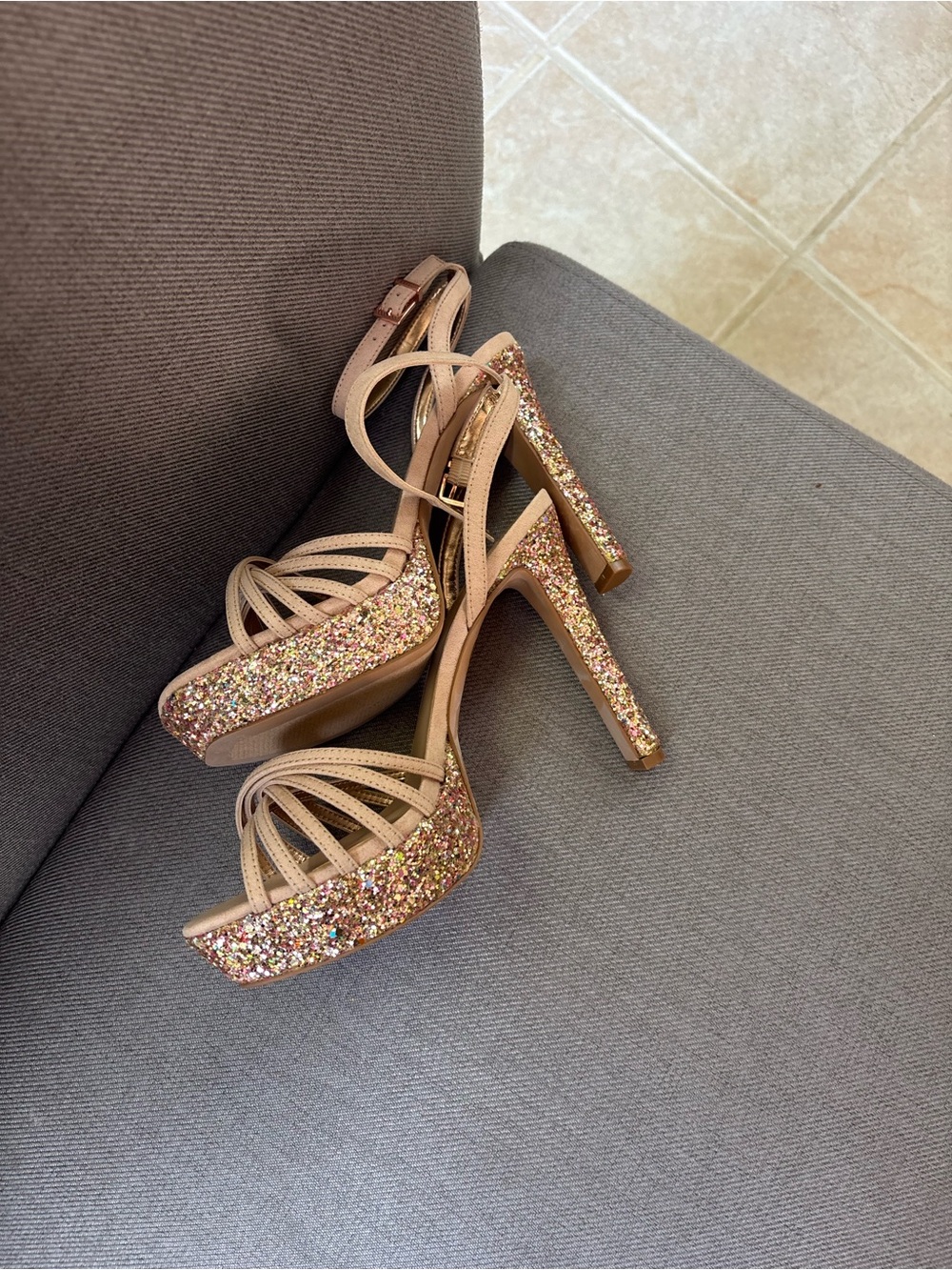 Mix No. 6 Nude Pink Glitter Platform Heels